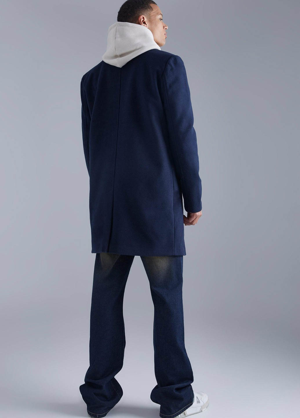 Темно-синее демисезонное Пальто однобортное Boohoo