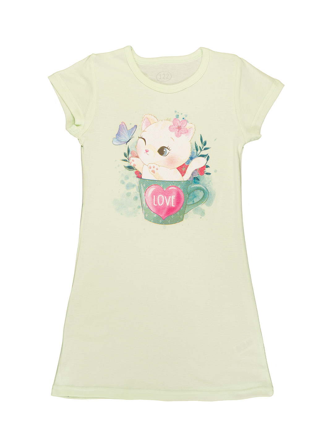 Ночная рубашка для девочки Фламинго Текстиль салатовая домашняя