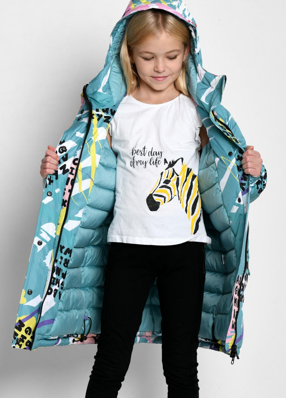 Мятная зимняя пухова куртка для дівчаток від 6 до 17 років X-Woyz