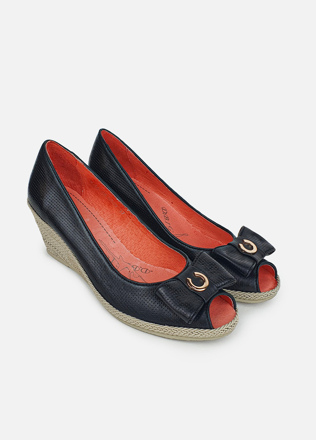 Жіночі туфлі літні чорні на танкетці з відкритим пальцем Dino Bigioni туфли (252654881)