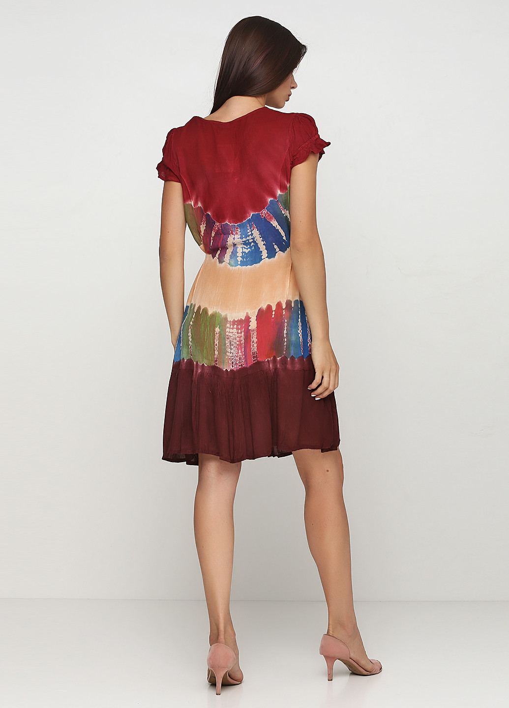 Бордовое кэжуал платье No Brand с абстрактным узором