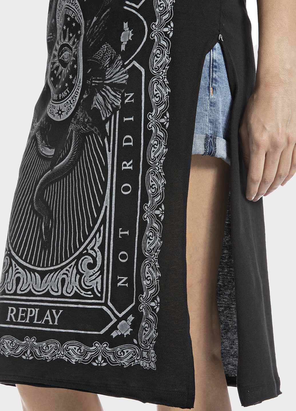 Черное кэжуал платье платье-футболка Replay с рисунком