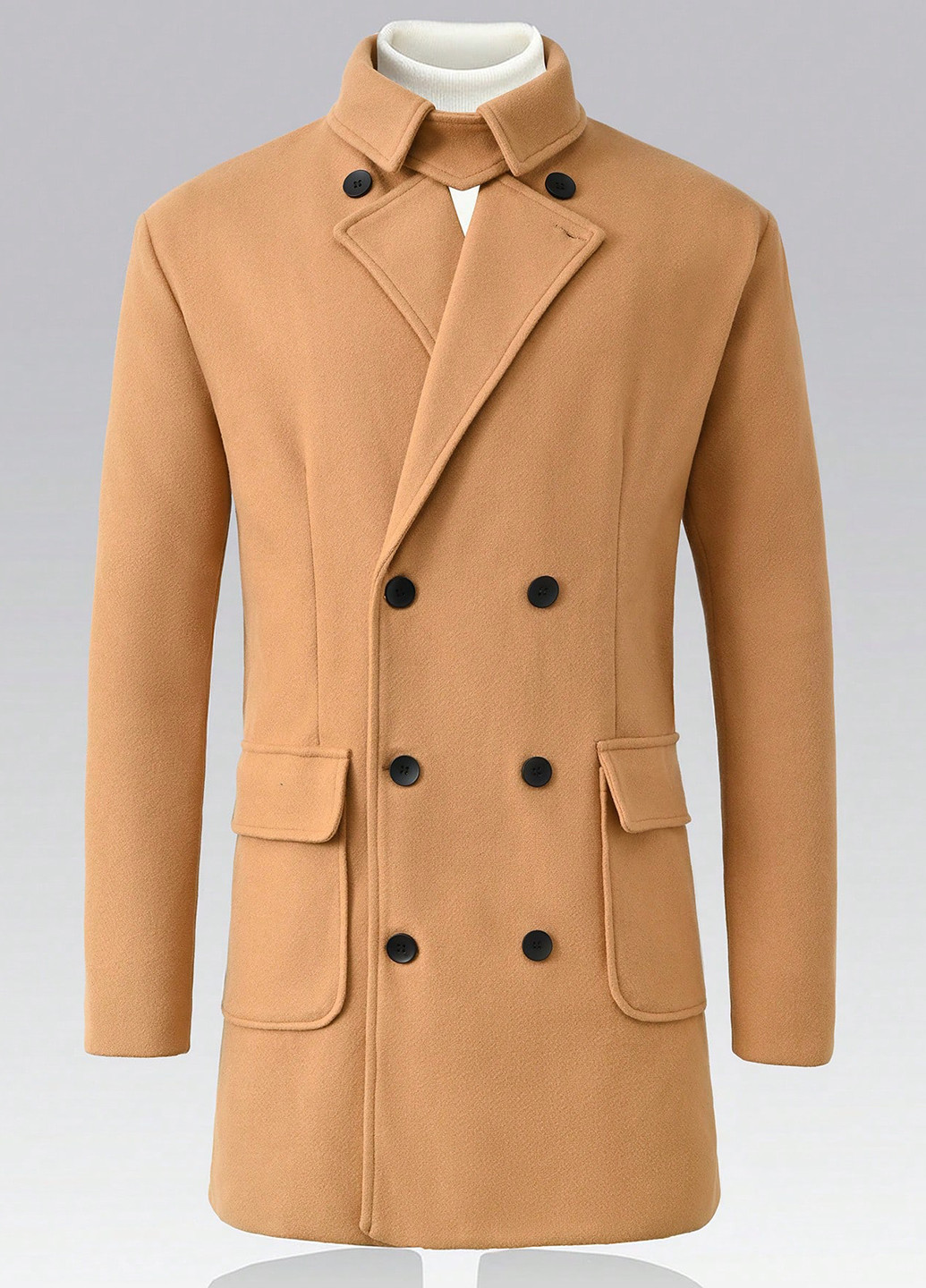 Песочное зимнее Пальто двубортное SHEIN