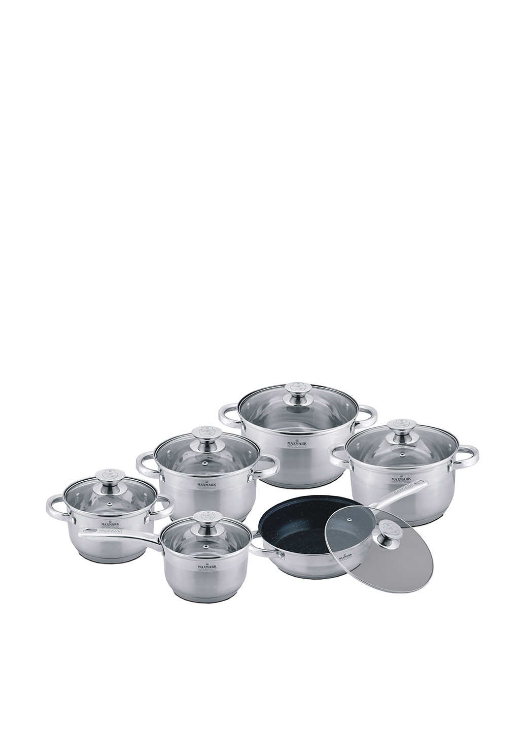 Набор посуды (12 предметов) Maxmark однотонные серебристые нержавеющая сталь