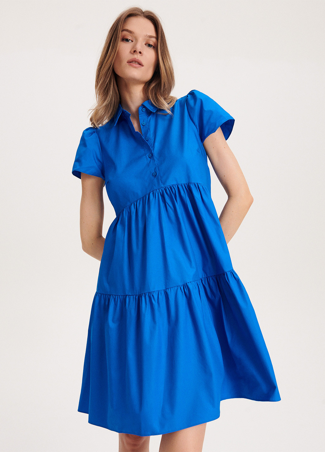 Синее кэжуал платье оверсайз, рубашка Reserved однотонное