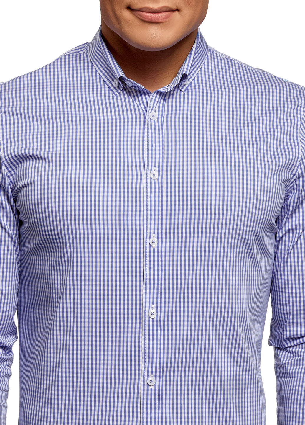 Светло-синяя кэжуал рубашка в клетку Oodji с длинным рукавом