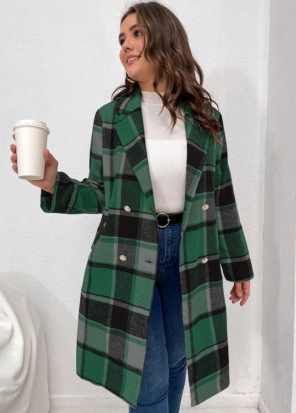 Комбіноване демісезонне Пальто двобортне SHEIN