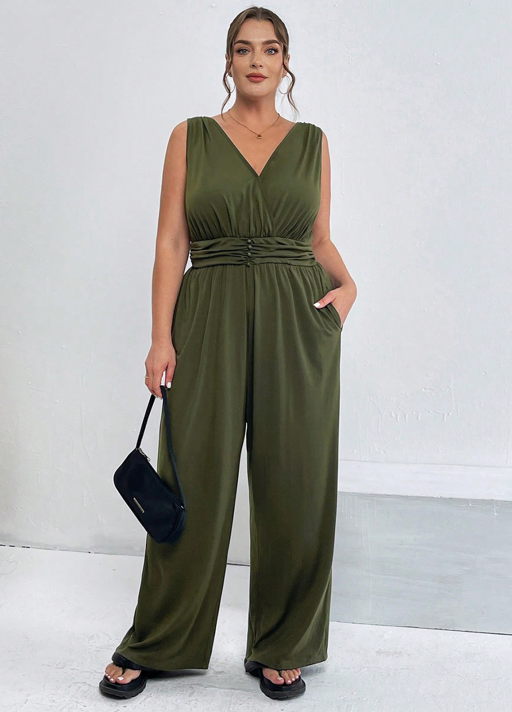 Комбінезон SHEIN комбінезон-брюки однотонний хакі кежуал поліестер