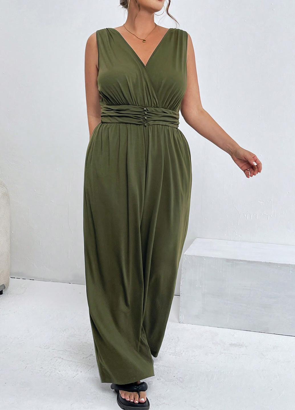 Комбінезон SHEIN комбінезон-брюки однотонний хакі кежуал поліестер