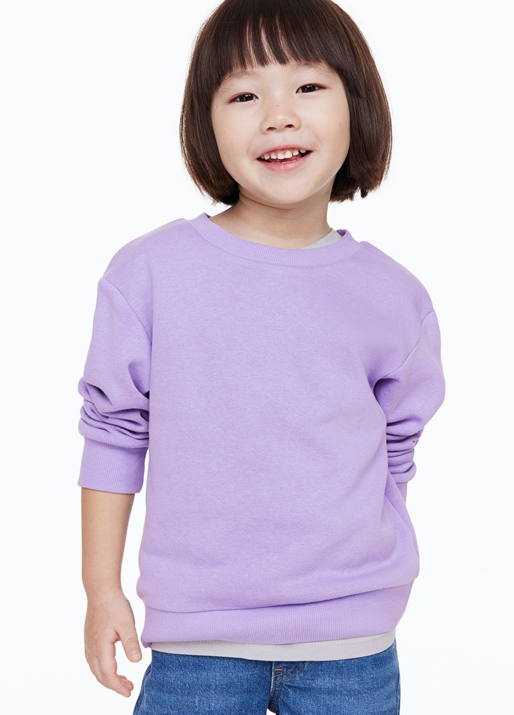 H&M світшот однотонний фіолетовий кежуал бавовна, футер
