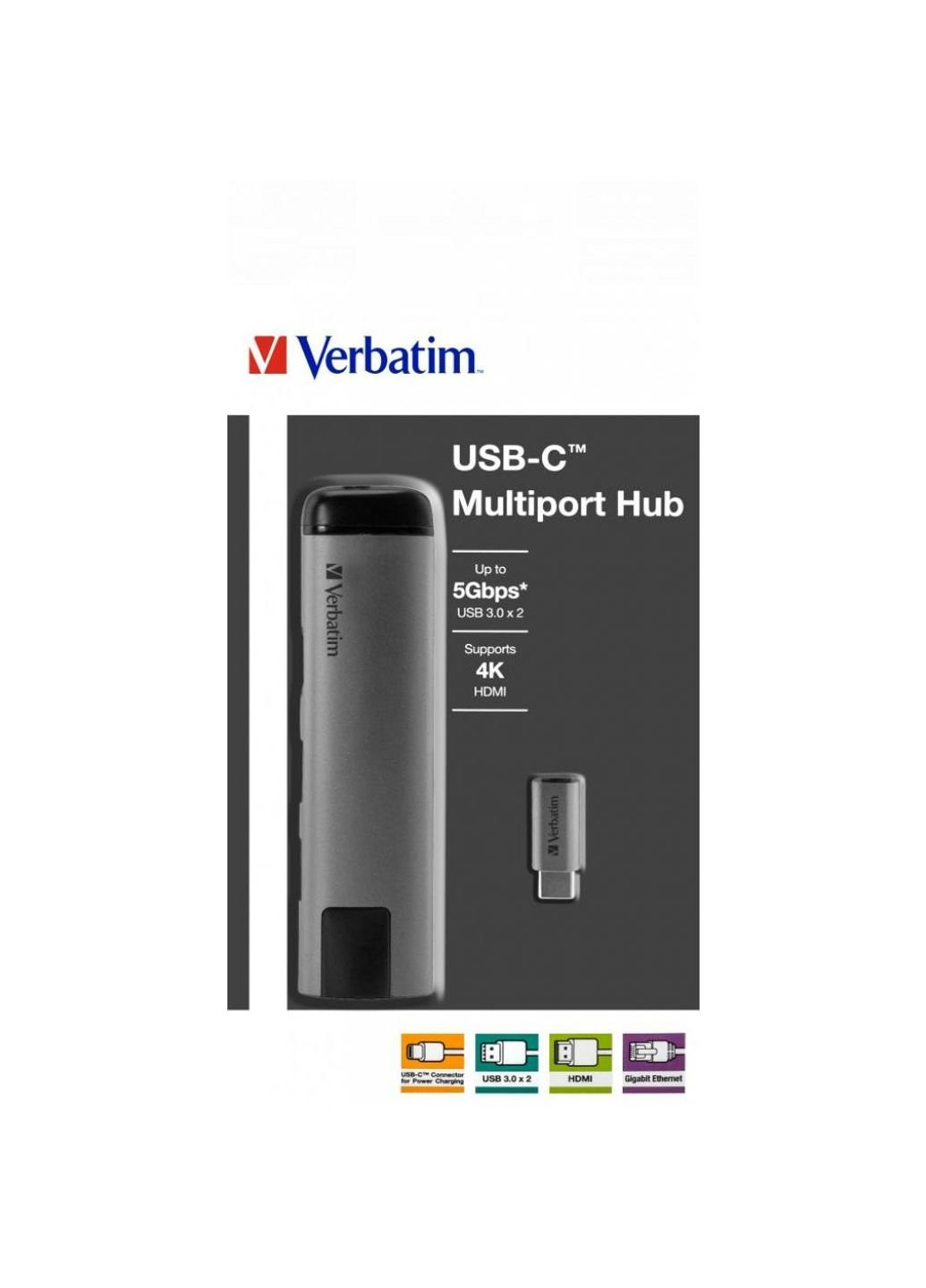 Концентратор USB-C to U3.1G1/U3.0x2/HDMI/RJ45 (49141) Verbatim (250125355)
