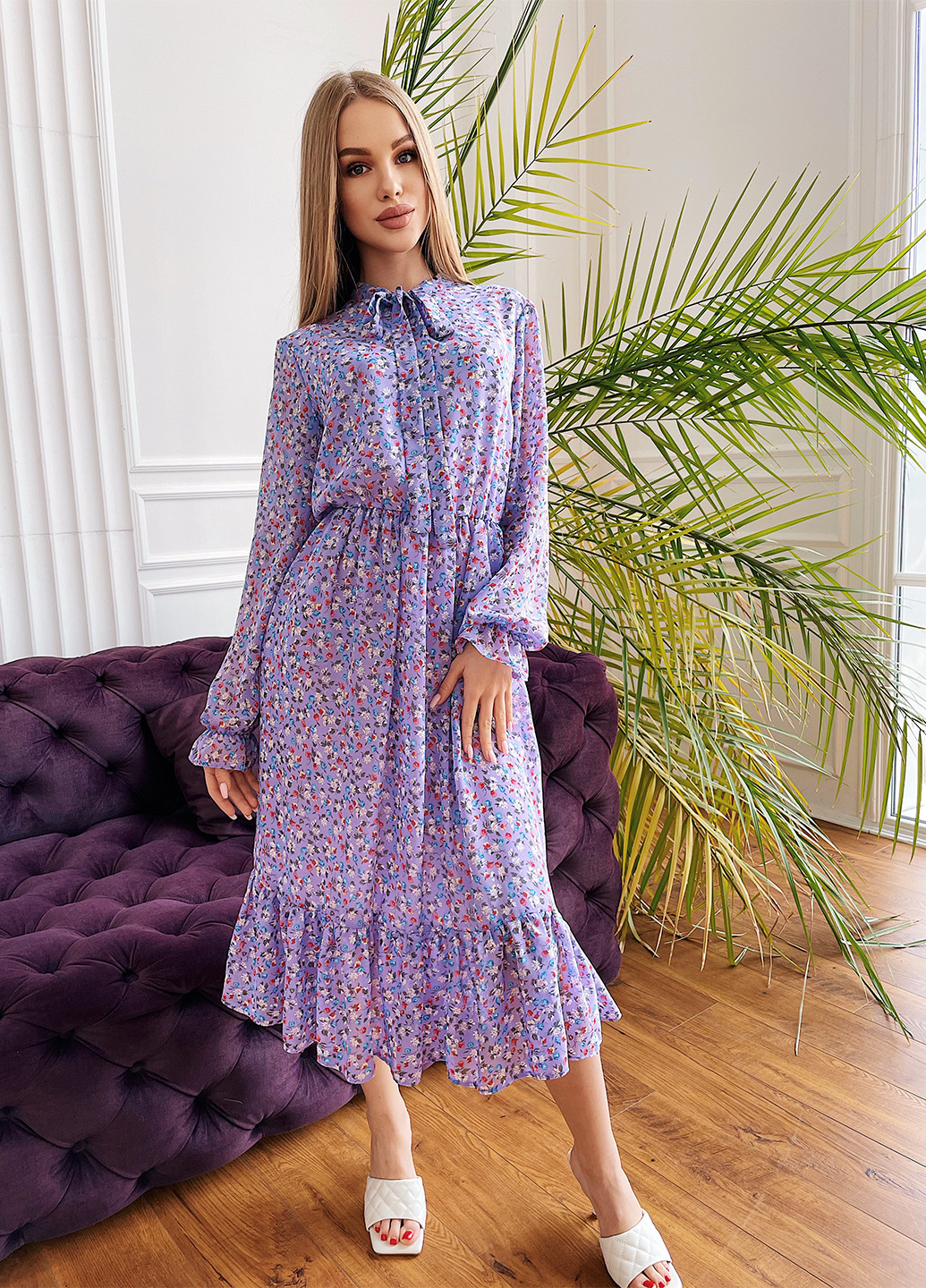 Лавандовое кэжуал платье Larionoff с цветочным принтом