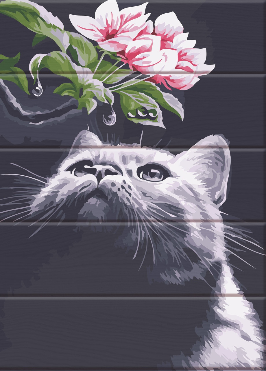 Картина по номерам на дереве "Кот и магнолия" 30*40 см ArtStory (252265905)