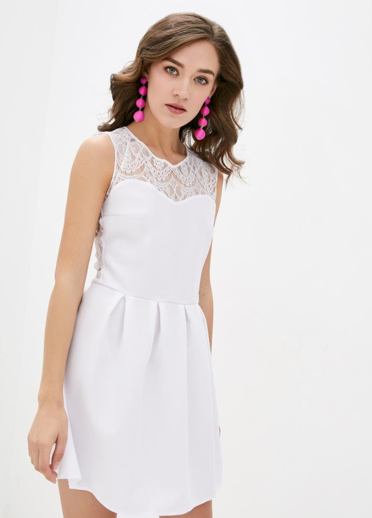 Білий коктейльна жіноча коктейльна міні-сукня з гіпюром дзвін Podium однотонна