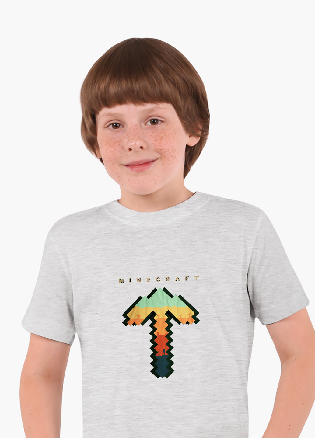 Светло-серая демисезонная футболка детская майнкрафт (minecraft)(9224-1169) MobiPrint