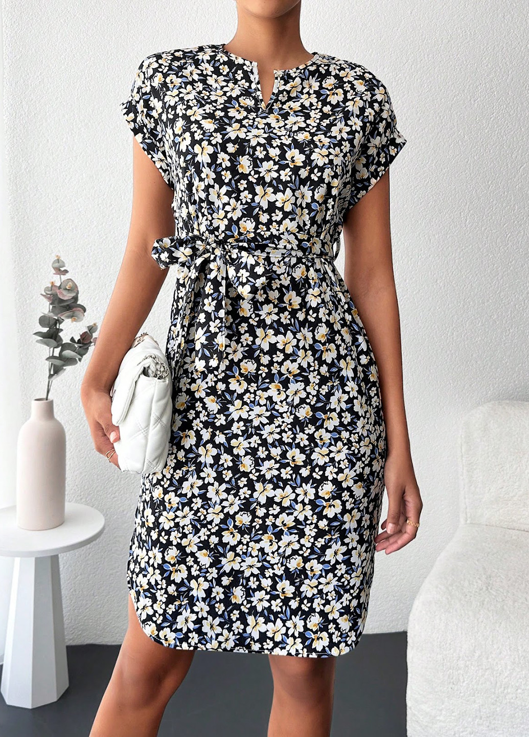 Комбінована кежуал сукня а-силует SHEIN з квітковим принтом