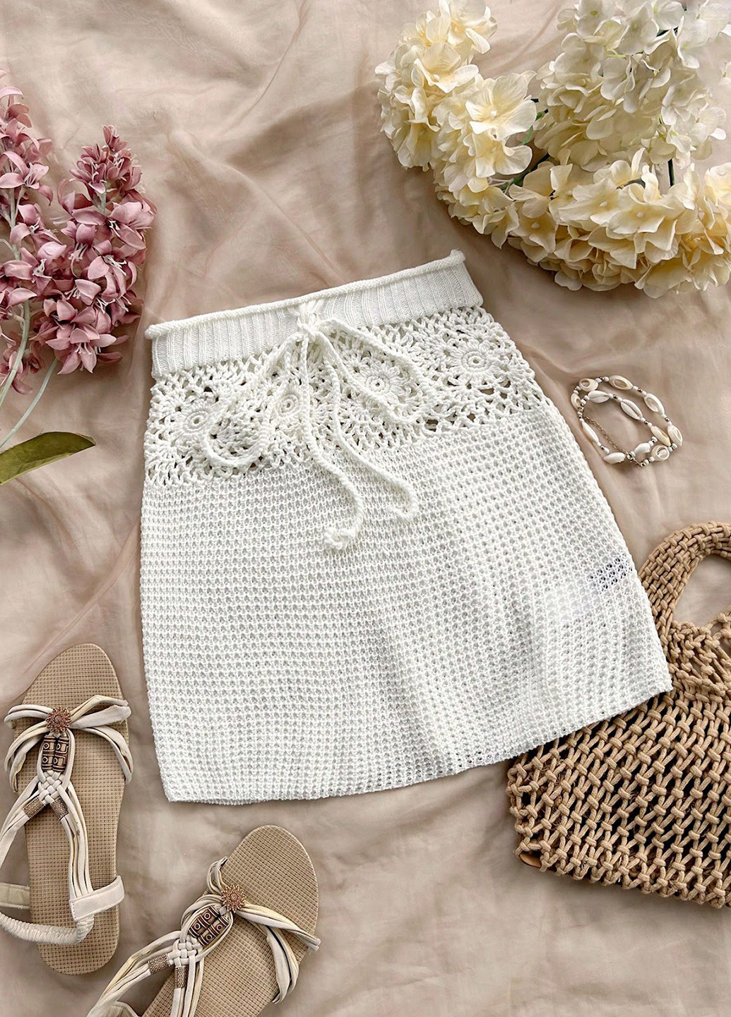 Белая пляжный однотонная юбка SHEIN