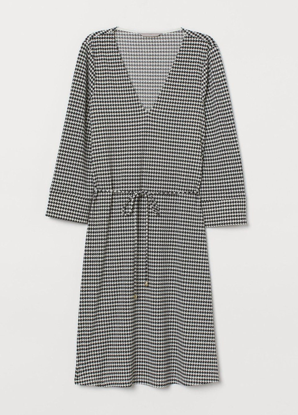 Черно-белое кэжуал платье клеш H&M с узором пье-де-пуль «гусиная лапка»