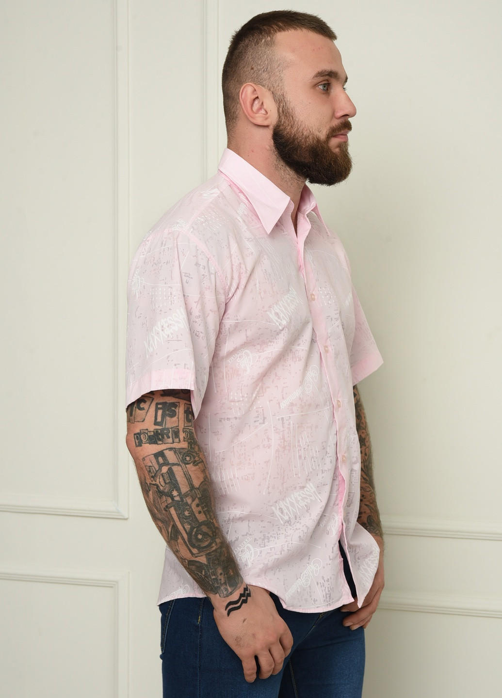 Сорочка чоловіча рожева з візерунками літня Let's Shop (256547492)