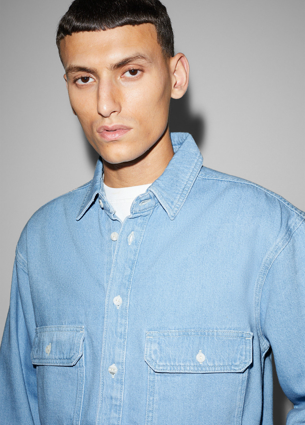 Голубой джинсовая, кэжуал рубашка однотонная C&A