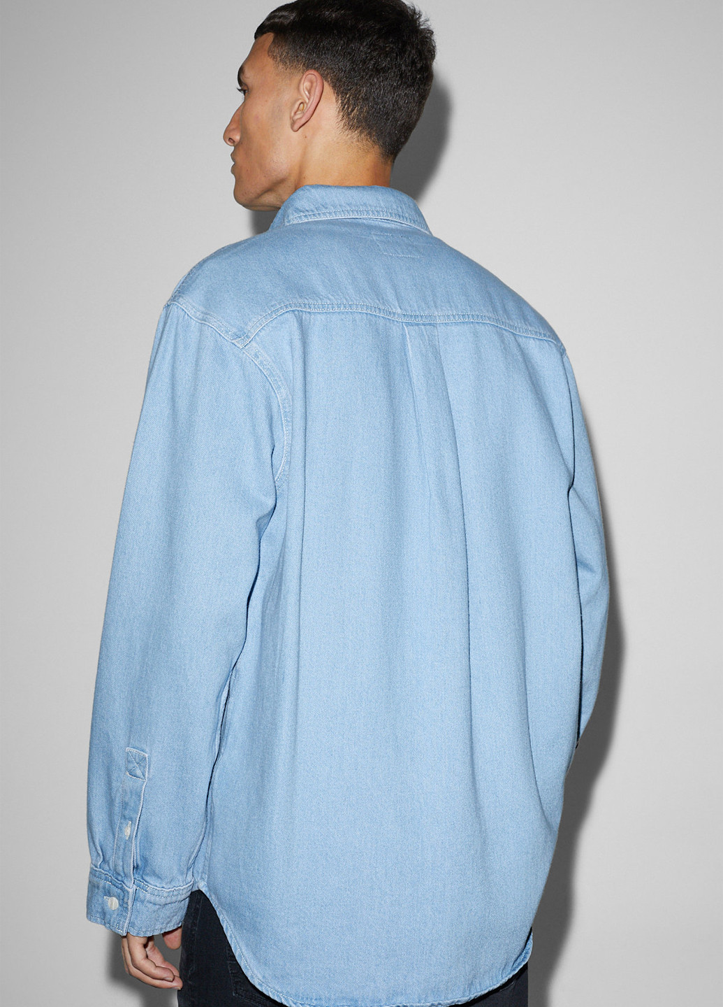 Голубой джинсовая, кэжуал рубашка однотонная C&A