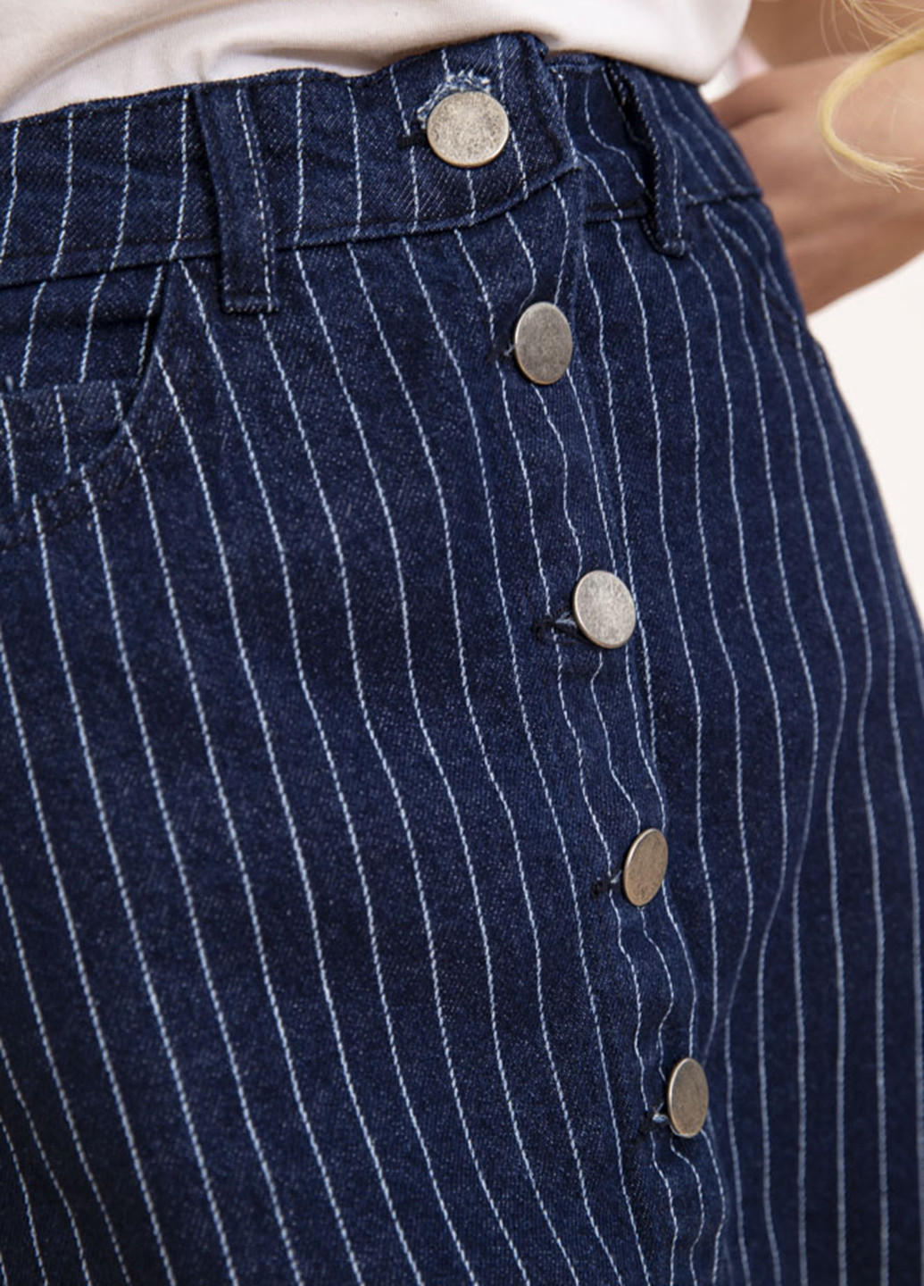 Темно-синяя джинсовая в полоску юбка Ager
