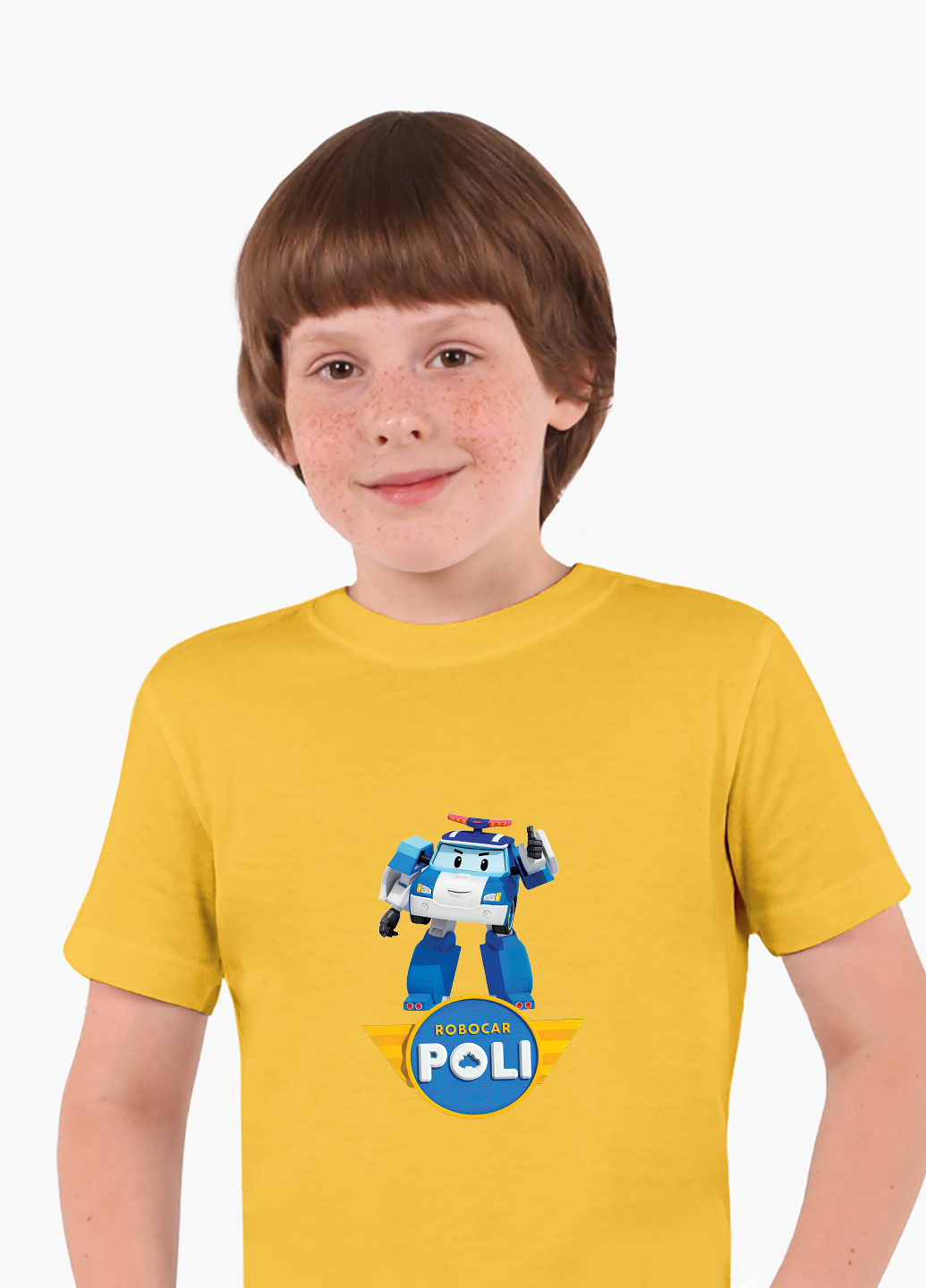 Жовта демісезонна футболка дитяча робокар полі (robocar poli) (9224-1620) MobiPrint