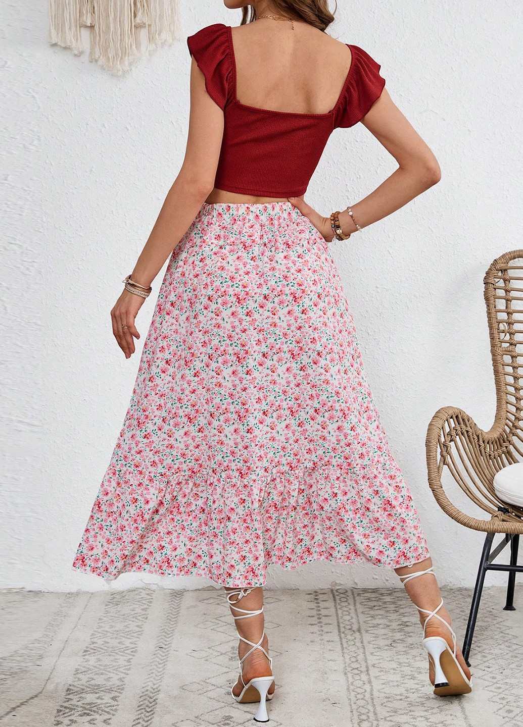 Комбинированный летний комплект (топ, юбка) SHEIN