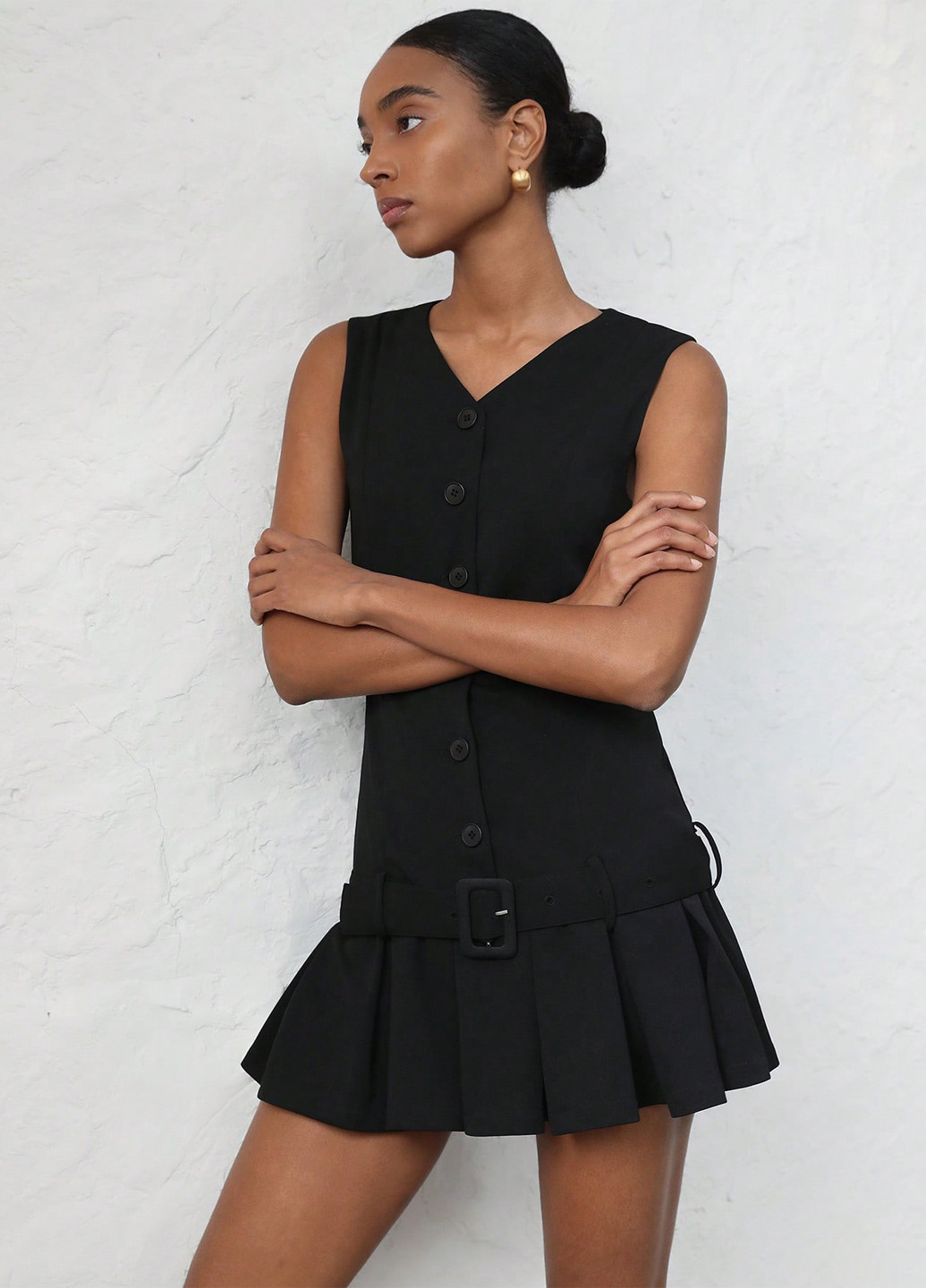 Черное кэжуал платье клеш SHEIN однотонное