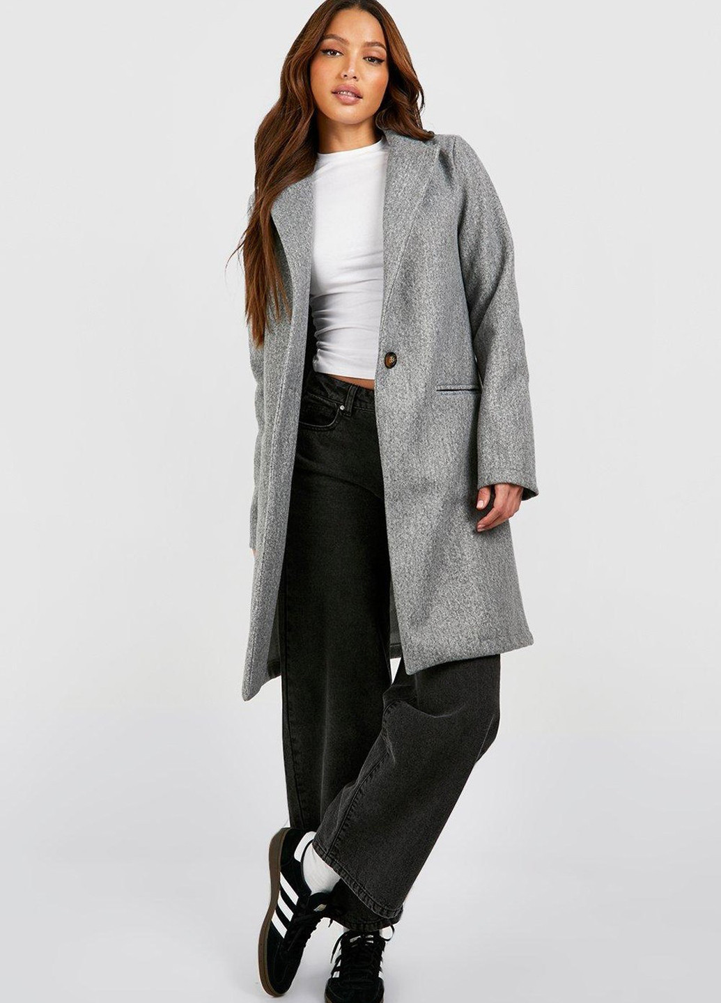 Серое демисезонное Пальто однобортное Boohoo