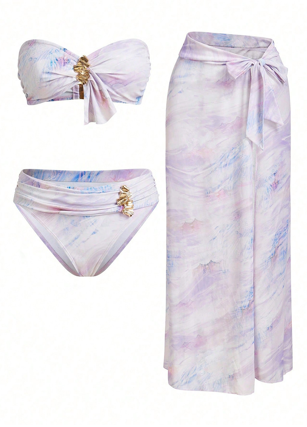 Комбінований демісезонний купальник (ліф, трусики, спідниця) бандо, роздільний SHEIN