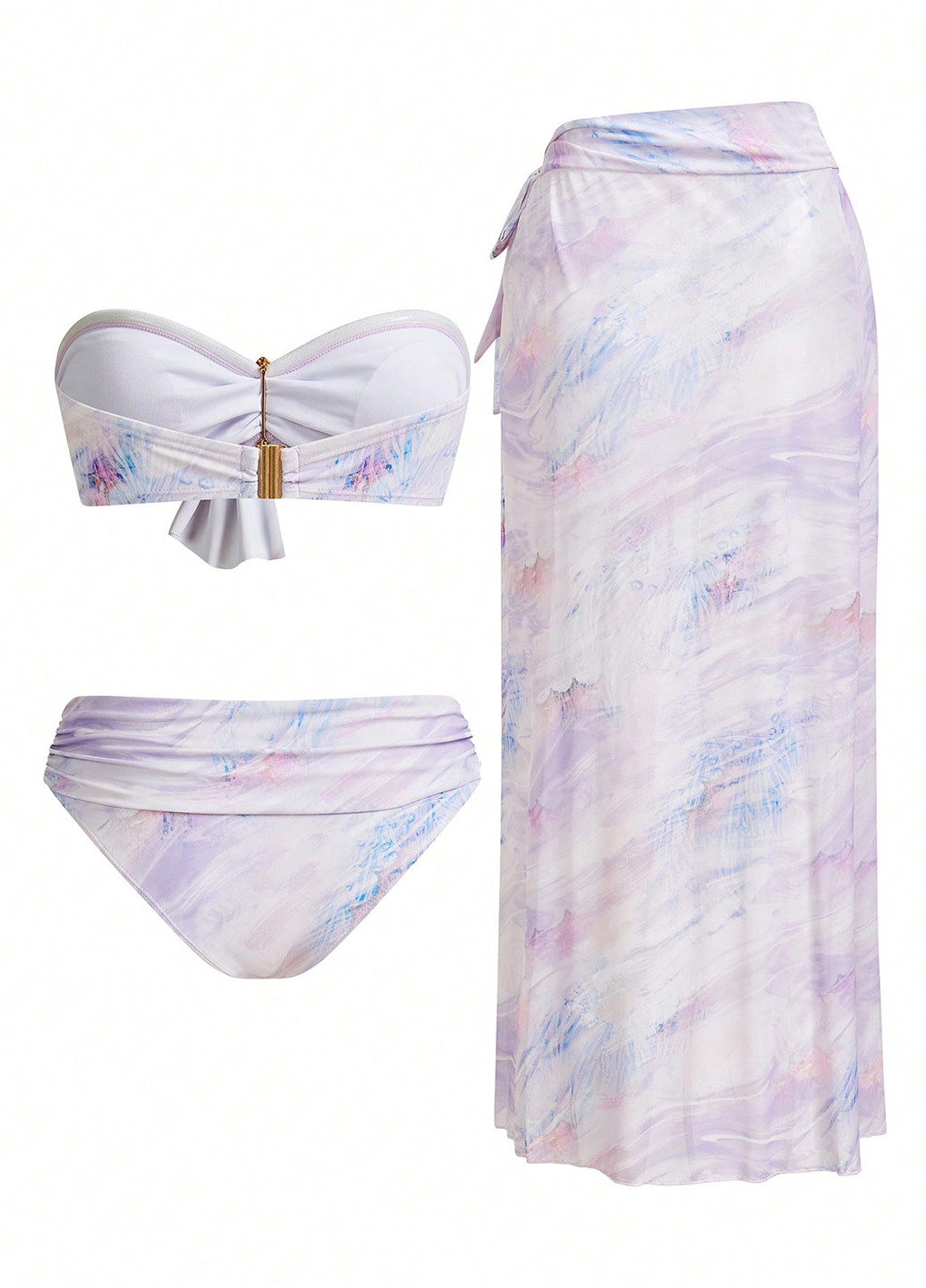 Комбінований демісезонний купальник (ліф, трусики, спідниця) бандо, роздільний SHEIN