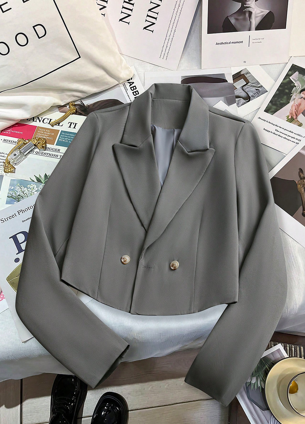 Серый женский жакет SHEIN однотонный - демисезонный