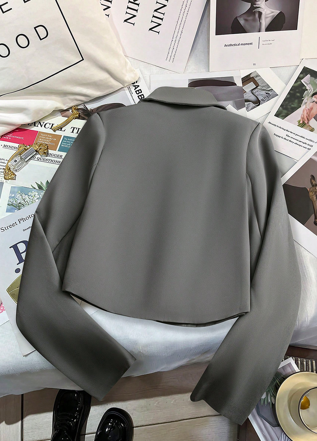 Серый женский жакет SHEIN однотонный - демисезонный