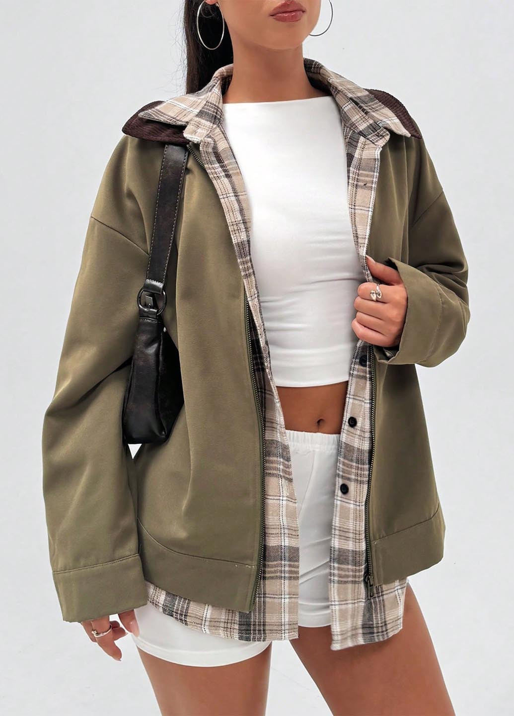 Оливкова (хакі) демісезонна жакет куртка-піджак SHEIN