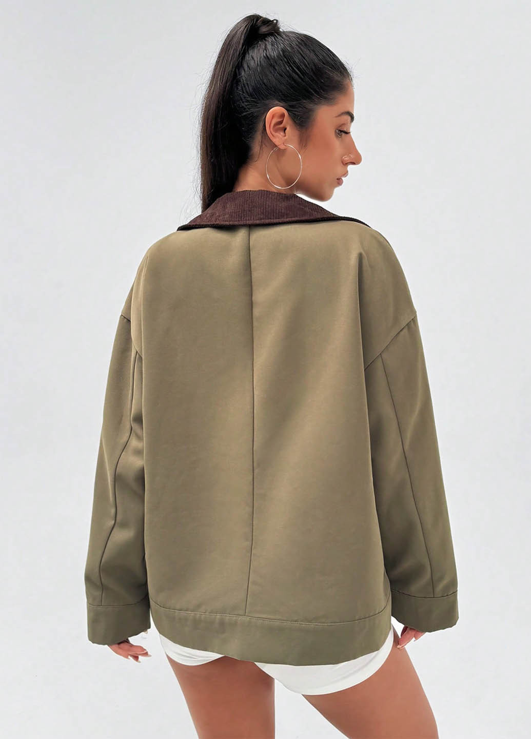 Оливкова (хакі) демісезонна жакет куртка-піджак SHEIN