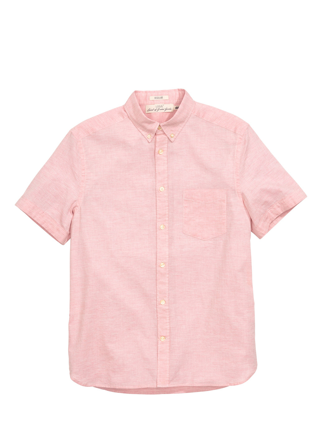 Розовая кэжуал рубашка однотонная H&M с коротким рукавом