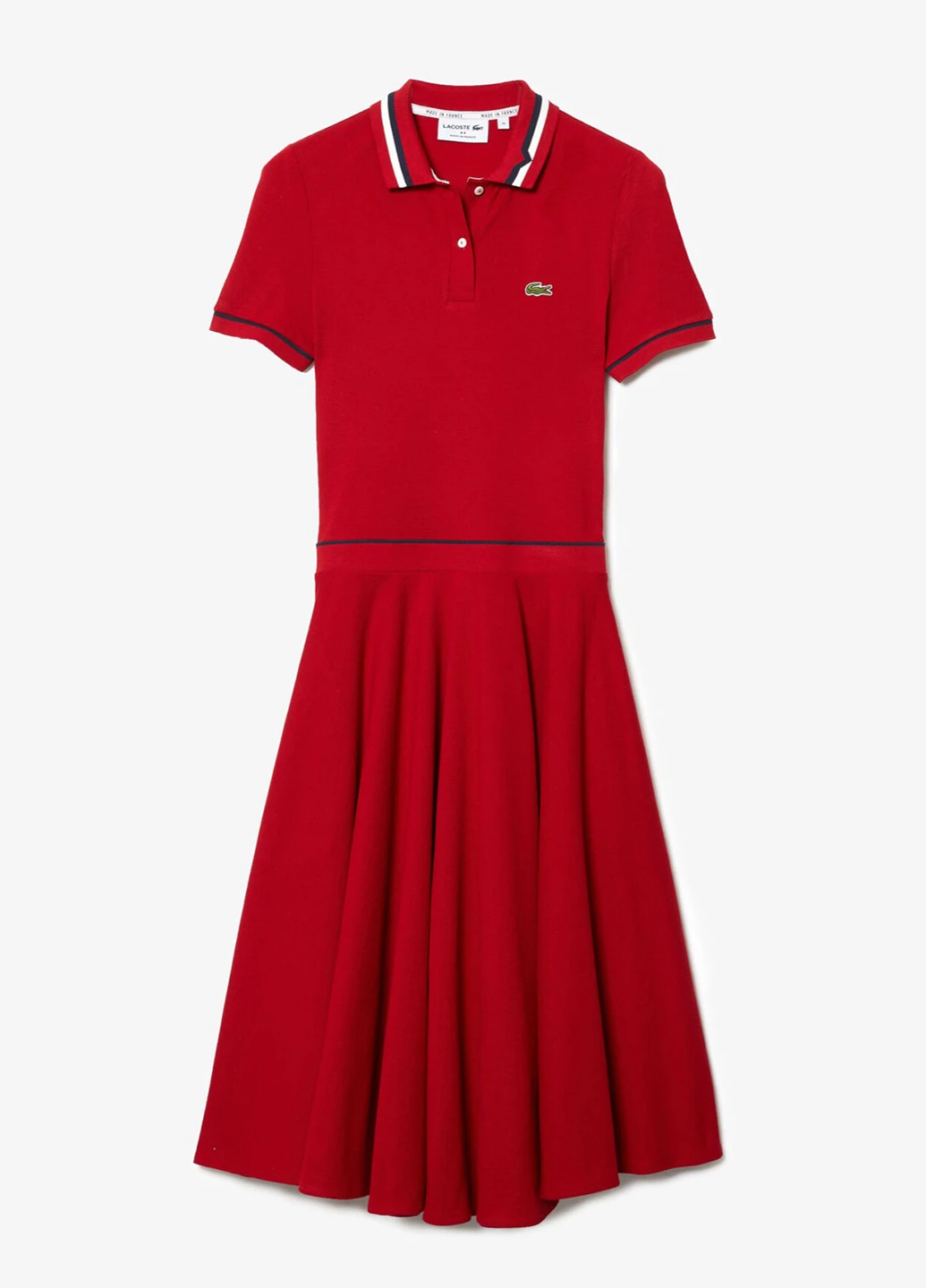 Красное кэжуал платье клеш, поло Lacoste однотонное