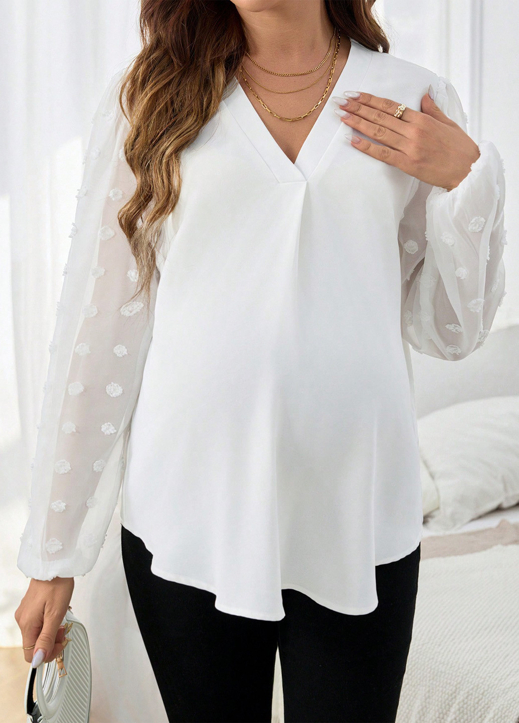 Белая блуза для беременных с баской SHEIN