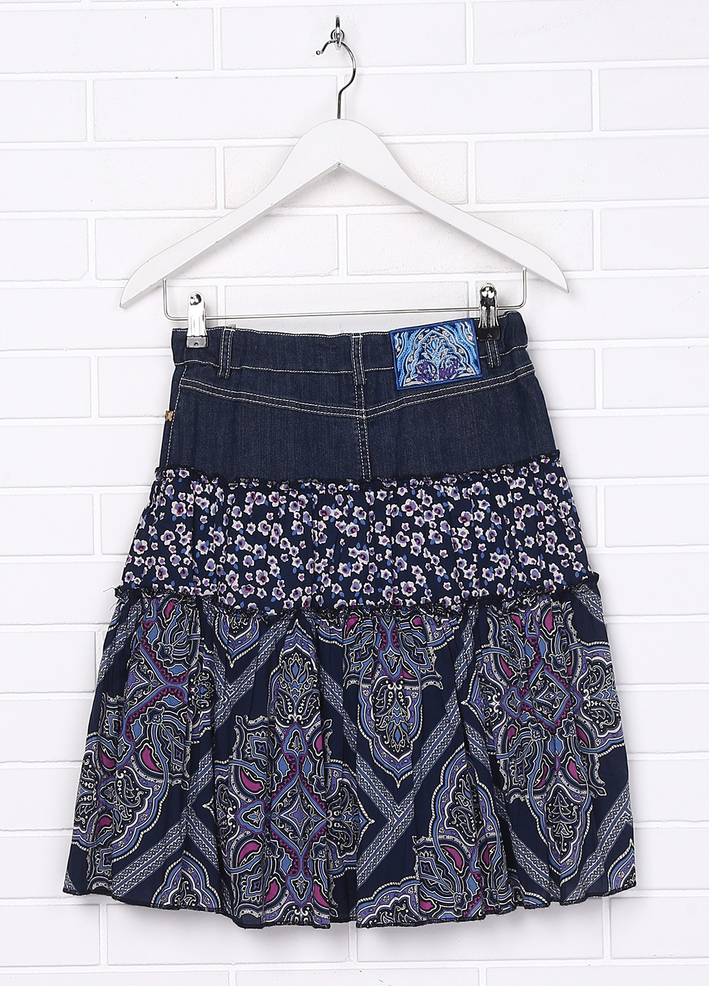 Темно-синяя джинсовая с орнаментом юбка Lu-Ma