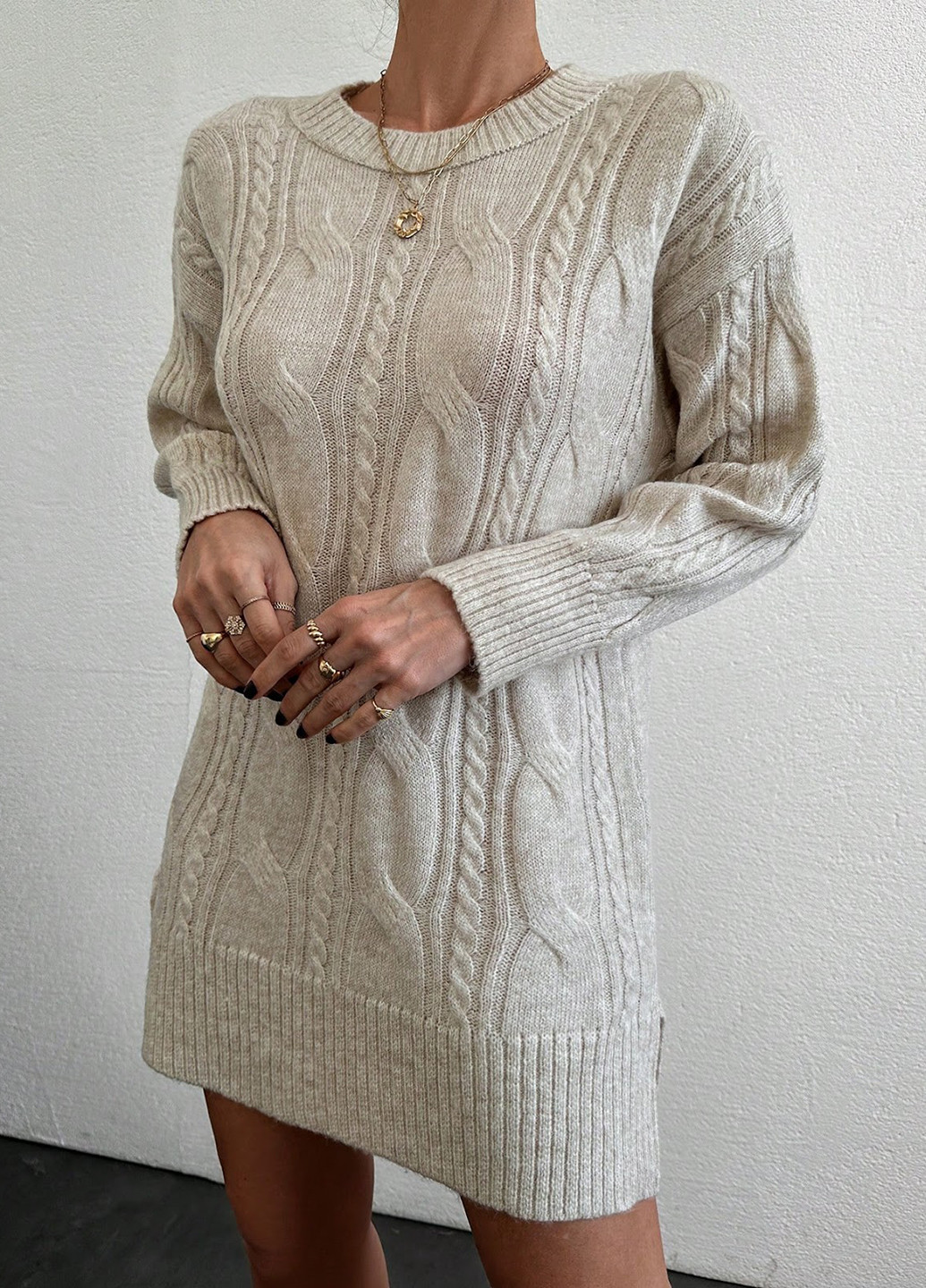 Бежевое кэжуал платье платье-свитер SHEIN однотонное