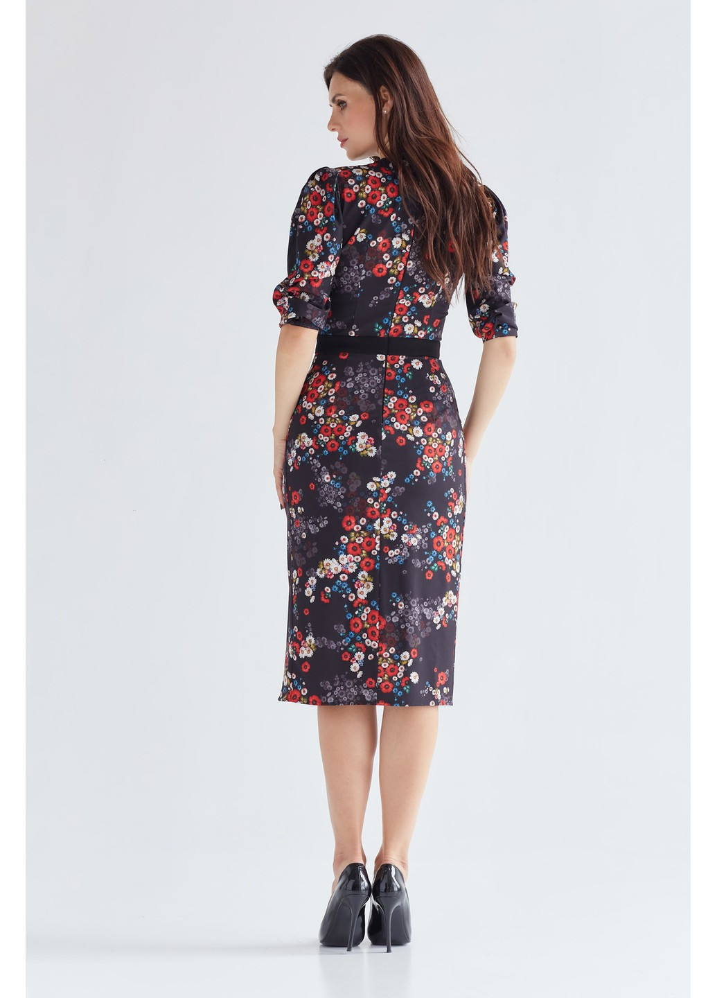 Комбинированное деловое платье карен футляр BYURSE с цветочным принтом