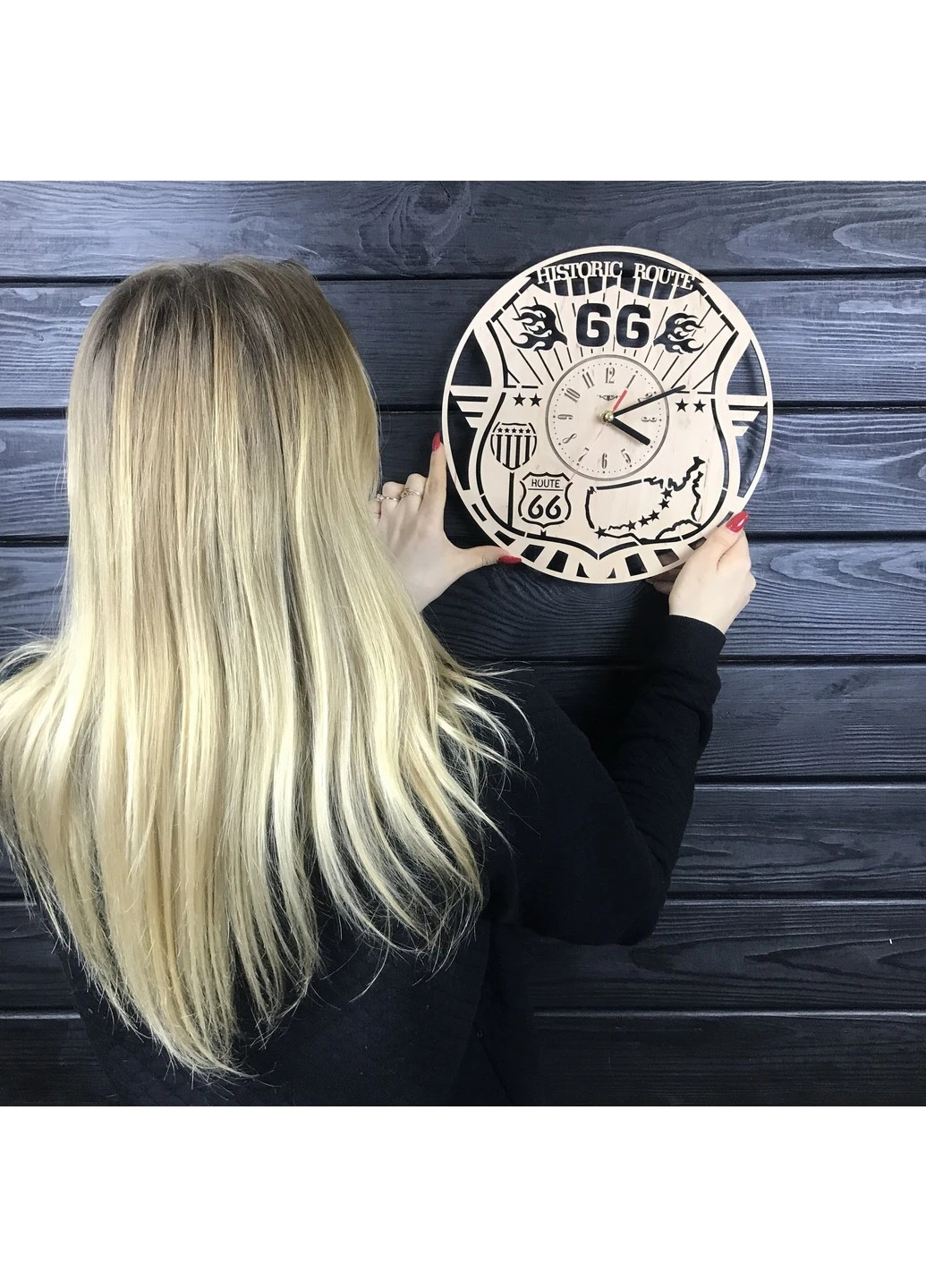 Незвичайний настінний дерев`яний годинник «Трасса 66» 7Arts (253567183)