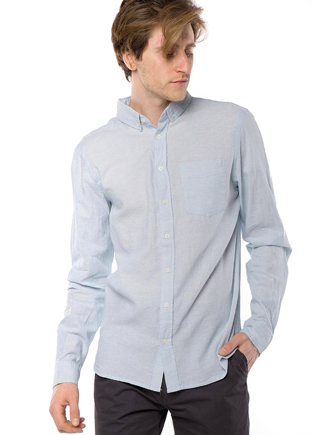 Светло-голубой кэжуал рубашка однотонная Blend с длинным рукавом