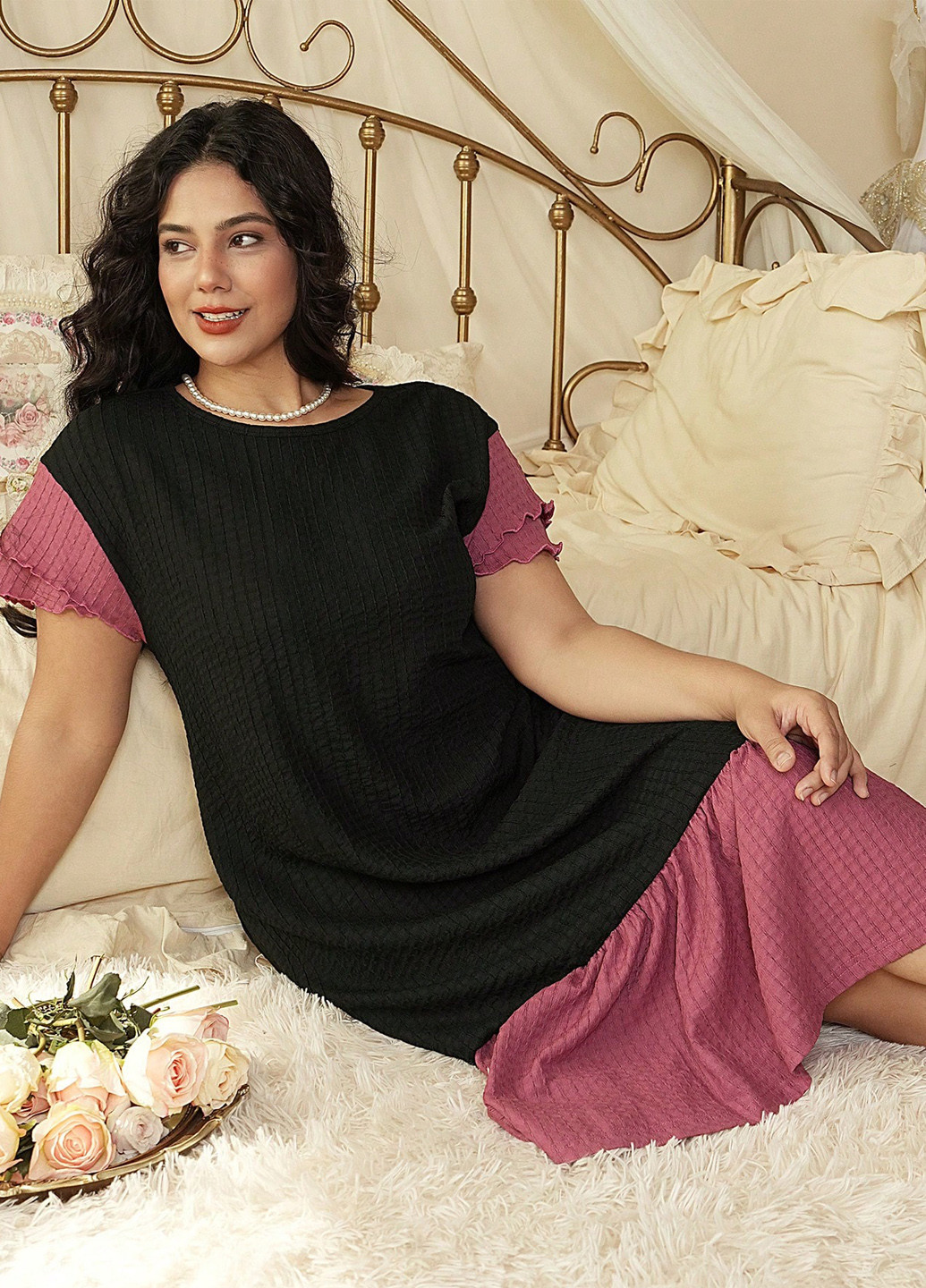 Чорна домашній сукня SHEIN колор блок