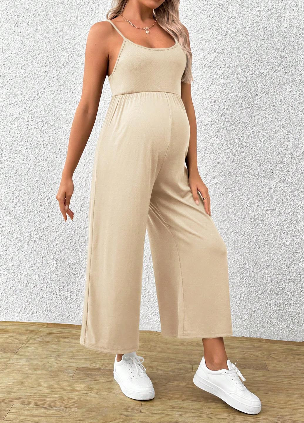 Комбинезон для беременных SHEIN комбинезон-брюки однотонный светло-бежевый праздничный, кэжуал полиэстер