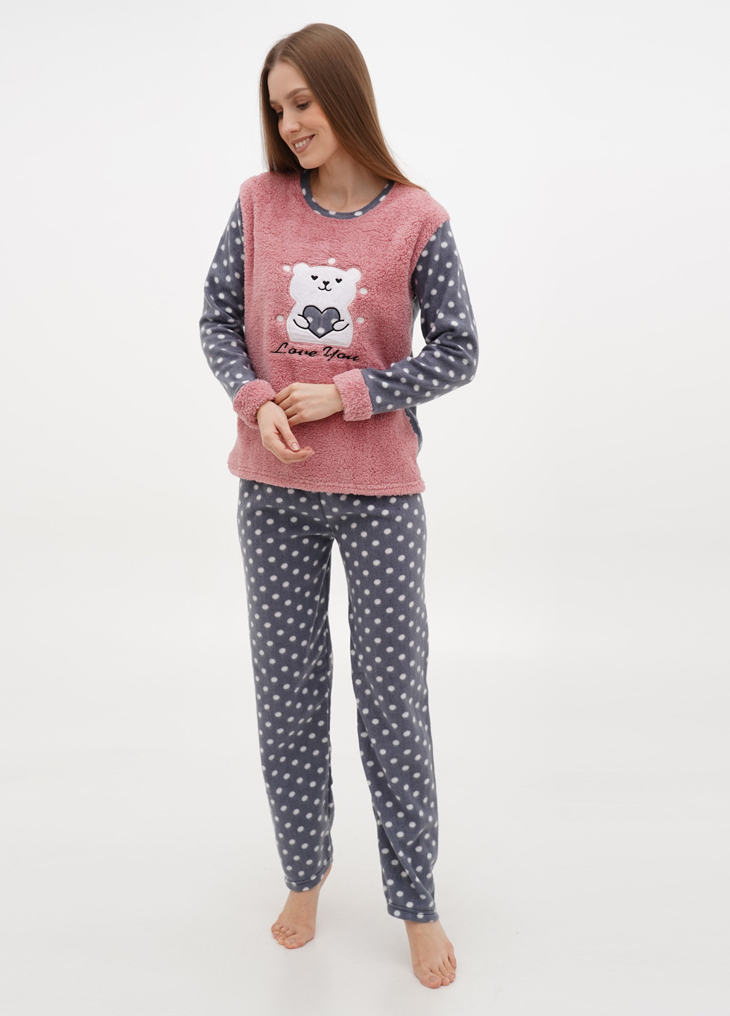Темно-розовая зимняя пижама (свитшот, брюки) Adalya