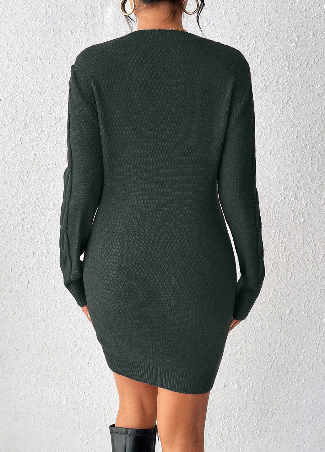 Темно-серое праздничный, кэжуал, деловое платье а-силуэт, платье-свитер SHEIN однотонное