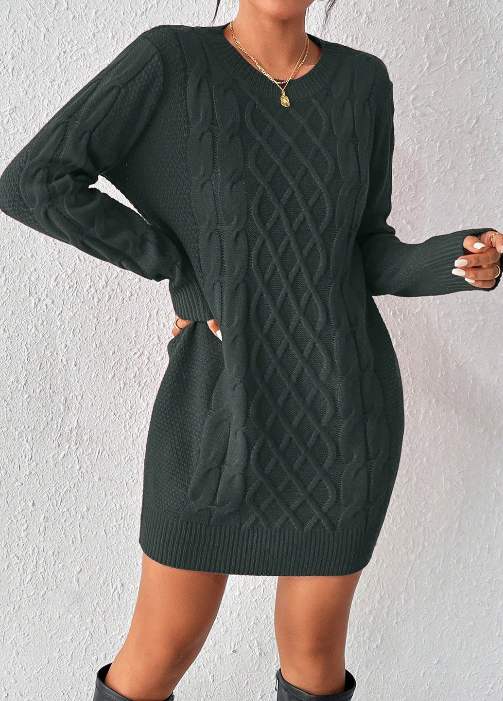 Темно-серое праздничный, кэжуал, деловое платье а-силуэт, платье-свитер SHEIN однотонное