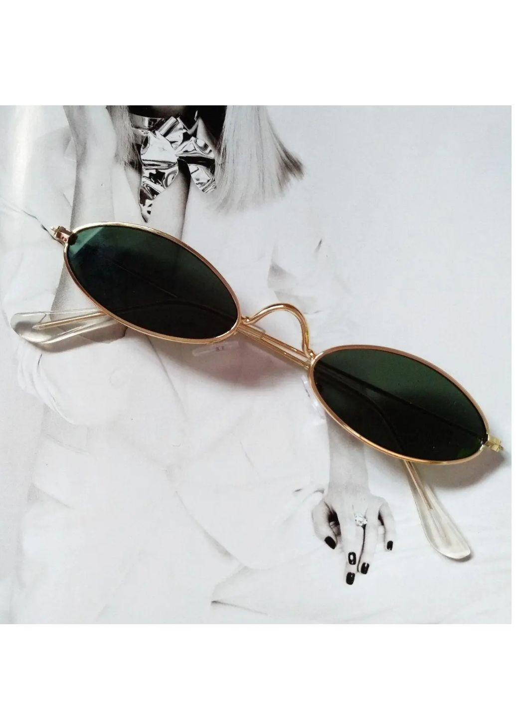 Солнцезащитные очки маленький овал зеленый No Brand (253517663)